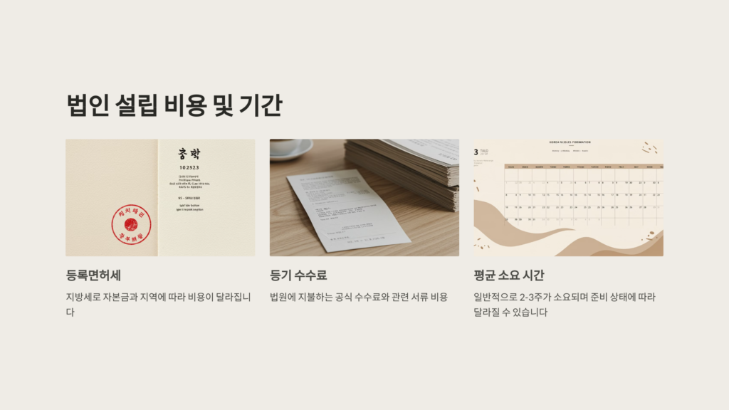 법인 설립 비용과 소요 시간