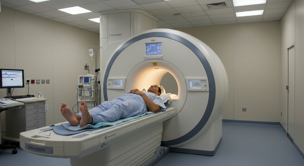 Getting an MRI scan at the hospital