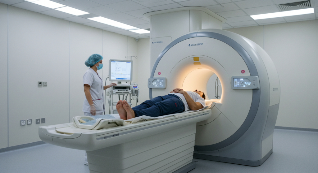 Getting an MRI scan at the hospital