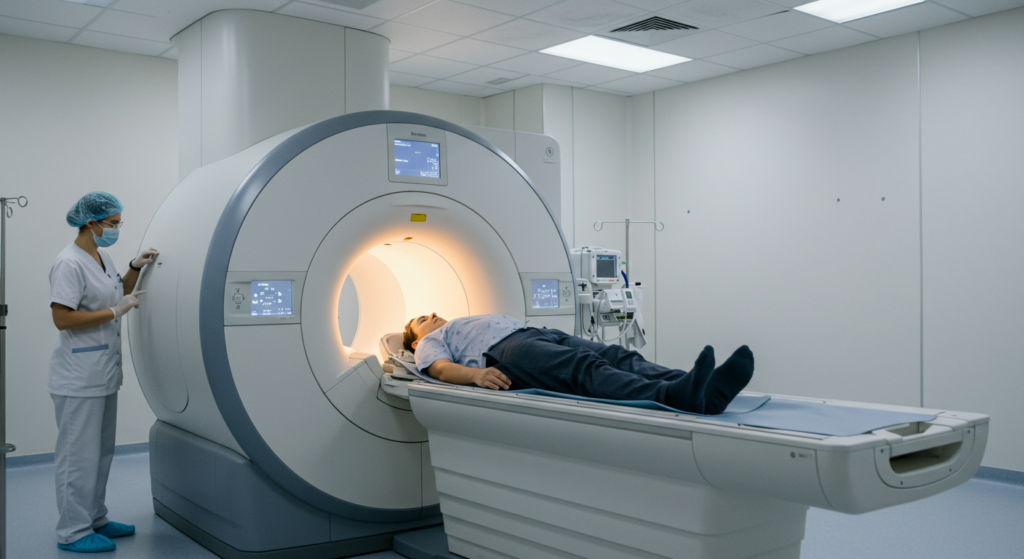 Getting an MRI scan at the hospital