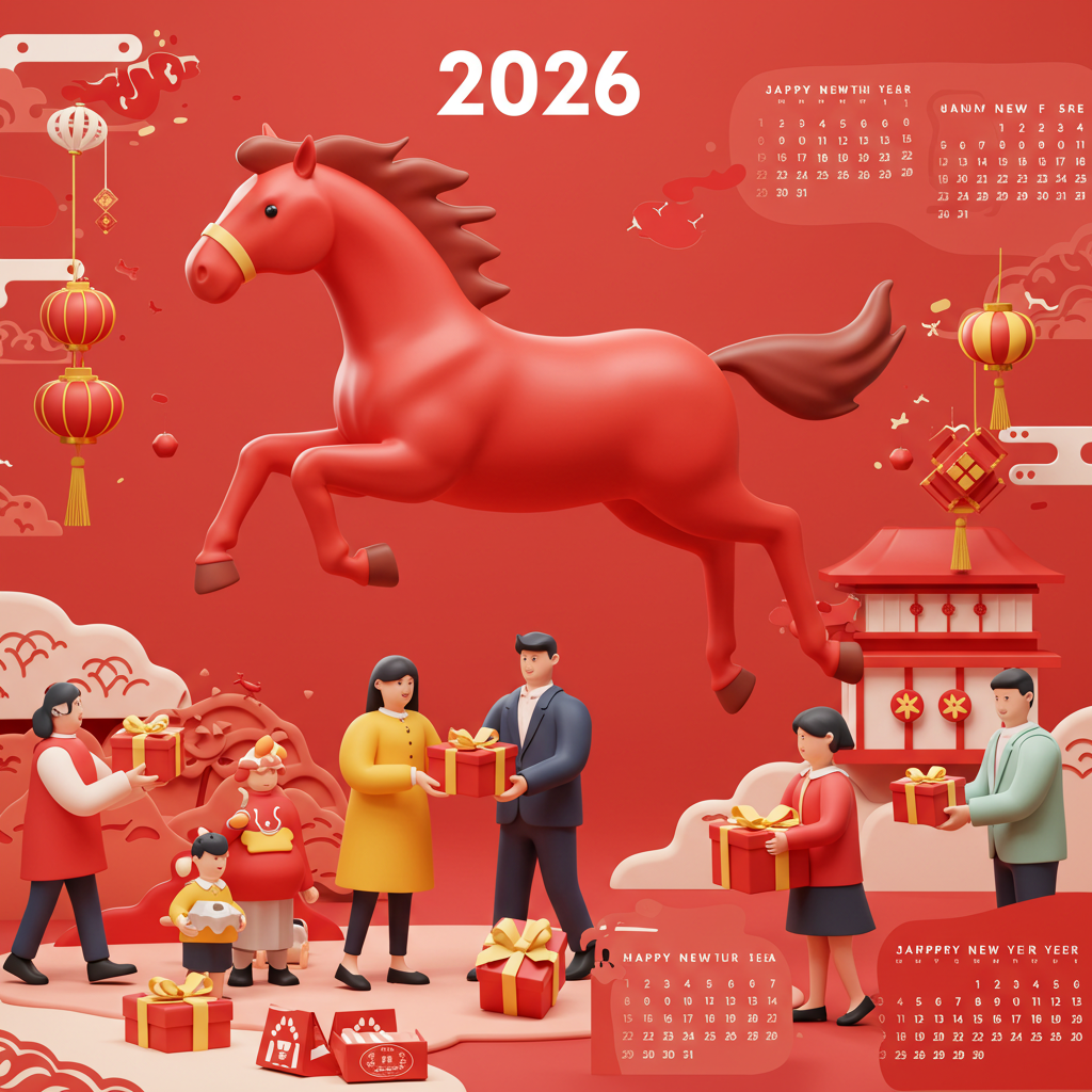 붉은 말이 역동적으로 달리는 2026년 달력