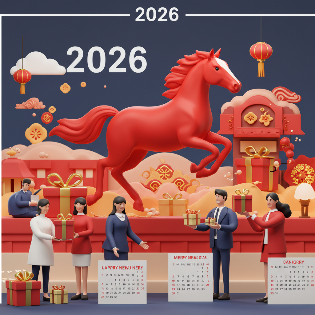 붉은 말이 역동적으로 달리는 2026년 달력