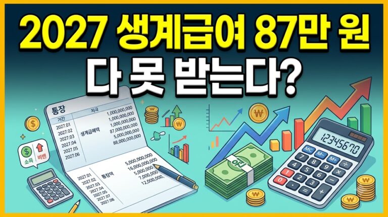 2027년 생계급여 1인 가구 87만 원 발표됐지만 다 못 받는다? 실제 통장에 찍히는 금액 계산법