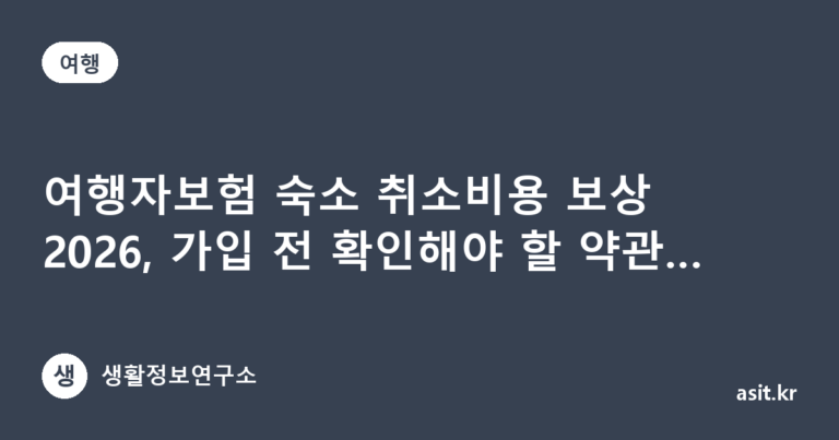 여행자보험 숙소 취소비용 보상 2026, 가입 전 확인해야 할 약관 포인트 5가지