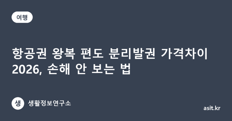항공권 왕복 편도 분리발권 가격차이 2026, 손해 안 보는 법