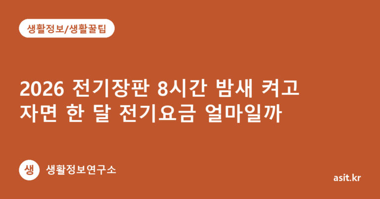 2026 전기장판 8시간 밤새 켜고 자면 한 달 전기요금 얼마일까