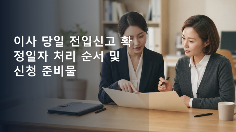 이사 당일 전입신고 확정일자 처리 순서 및 신청 준비물을 준비하는 현실적인 장면