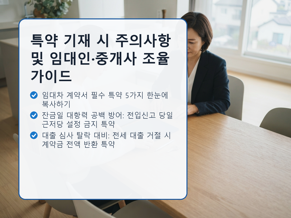 특약 기재 시 주의사항 및 임대인·중개사 조율 가이드 내용을 보여주는 실제 상황